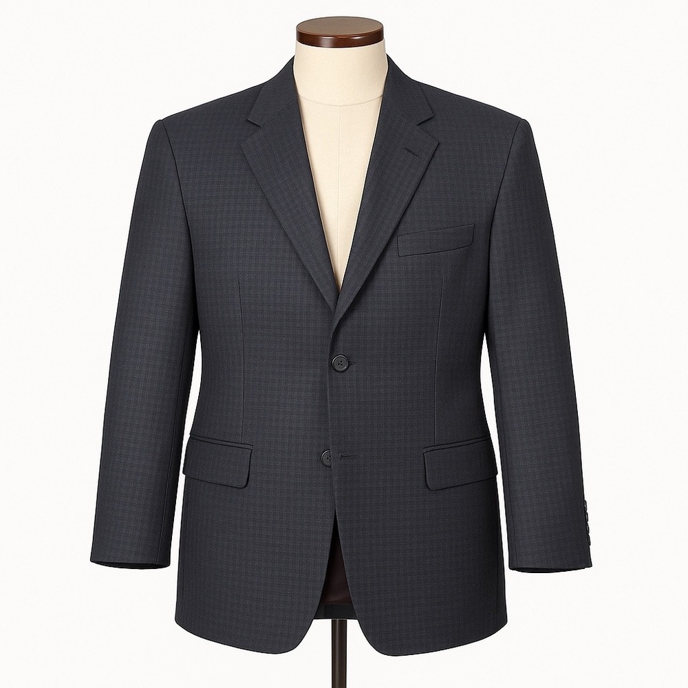 Emanuel Ungaro Men's Blue 100% Wool Houndstooth Blazer Suit Jacket Size 42L